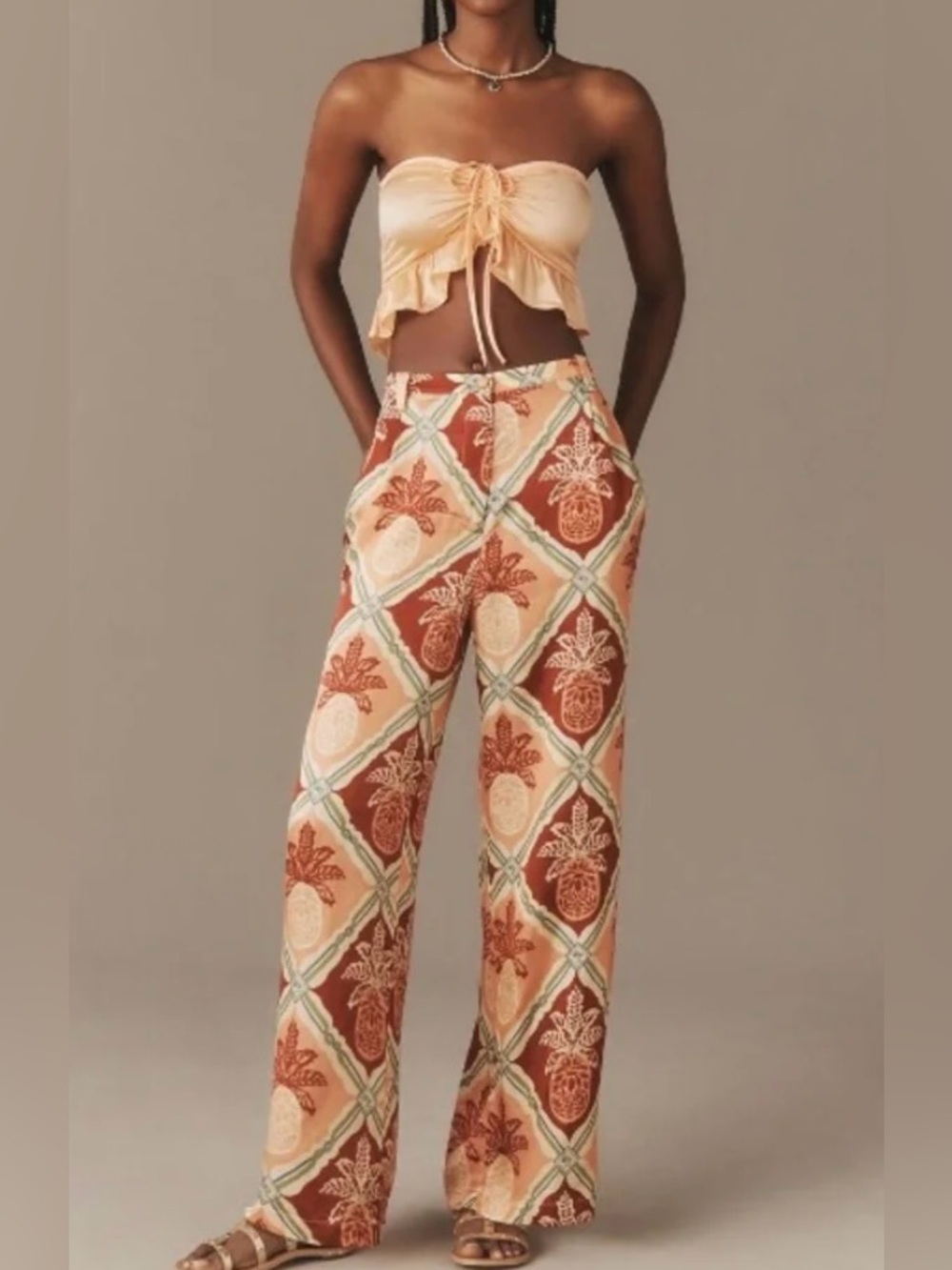 Farm Rio for Anthropologie High-Rise Wide-Leg Pineapple Print Pants - Size M